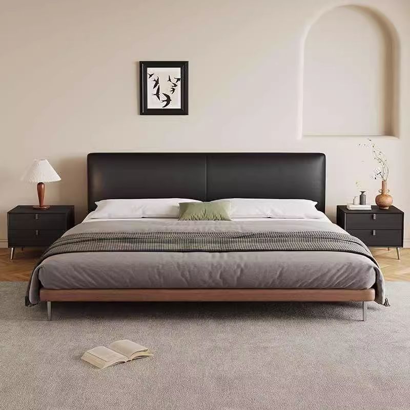 Black Backrest Bed Italian Minimalist Modern Simple Home Master Bedroom Large and Small Soft Tofu Block Double Bed