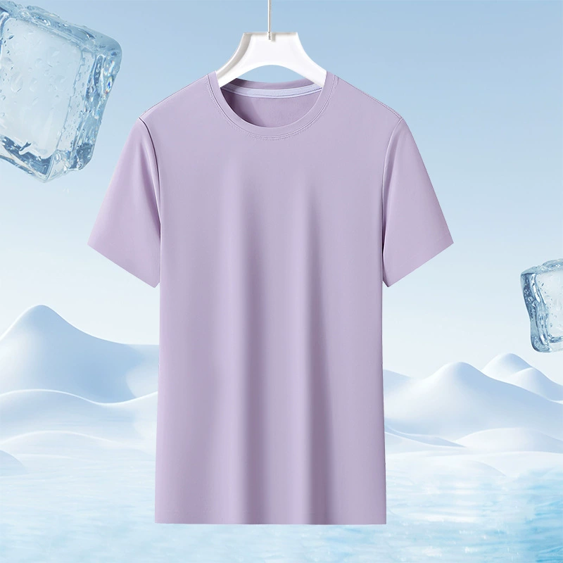 Новая футболка из ледяного шелка, мужская майка с круглым вырезом, свободная летняя тонкая футболка с короткими рукавами и круглым вырезом, однотонная быстросохнущая футболка