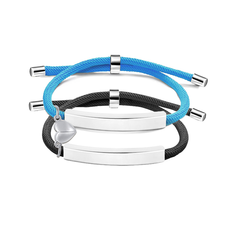22g Weight Bracelets Classification rope Chain Material Woven Chain Chain Type 1 Pair Quantity Daily Occasion 201 Stainless Steel, rope Material Geometric, Customization Laser Engraving, Heart Shape Pattern Unisex Gender Plating Design Simple Style Style Simple Style Geometric Customization Laser Engraving Heart Shape 201 Stainless Steel Rope Woven Chain String Bracelets Wholesale 7