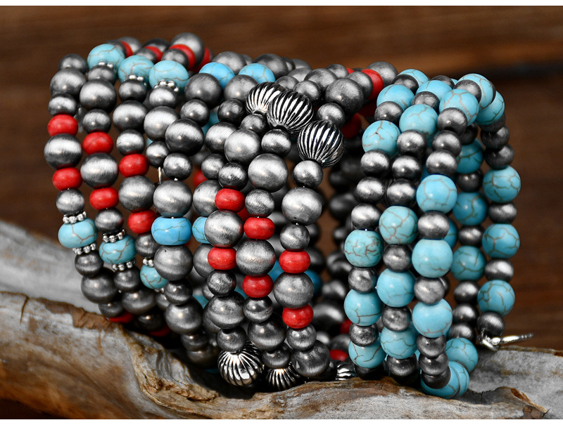 Ethnic Style Round Turquoise Beaded Bracelets display picture 3