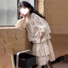儿童蕾丝刺绣衬衫2025春女童甜美灯笼袖上衣韩版中