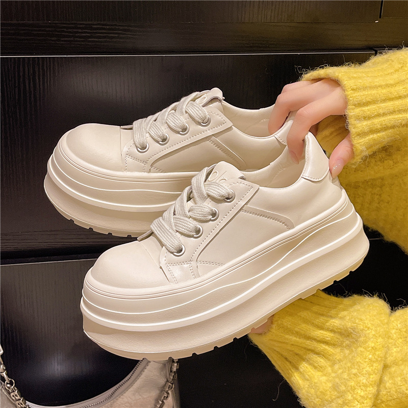 Yueyu Casual Sports Maillard Brown Big-Toe Ugly-Cute Bread Height-Increasing Platform Thick-Soled Sneakers for Women