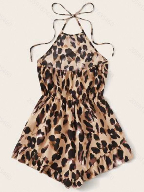 Europa y América Amazon moda sexy mujer Halter encaje-up leopardo estampado flor correa de una sola pieza pantalones cortos nuevo suministro transfronterizo