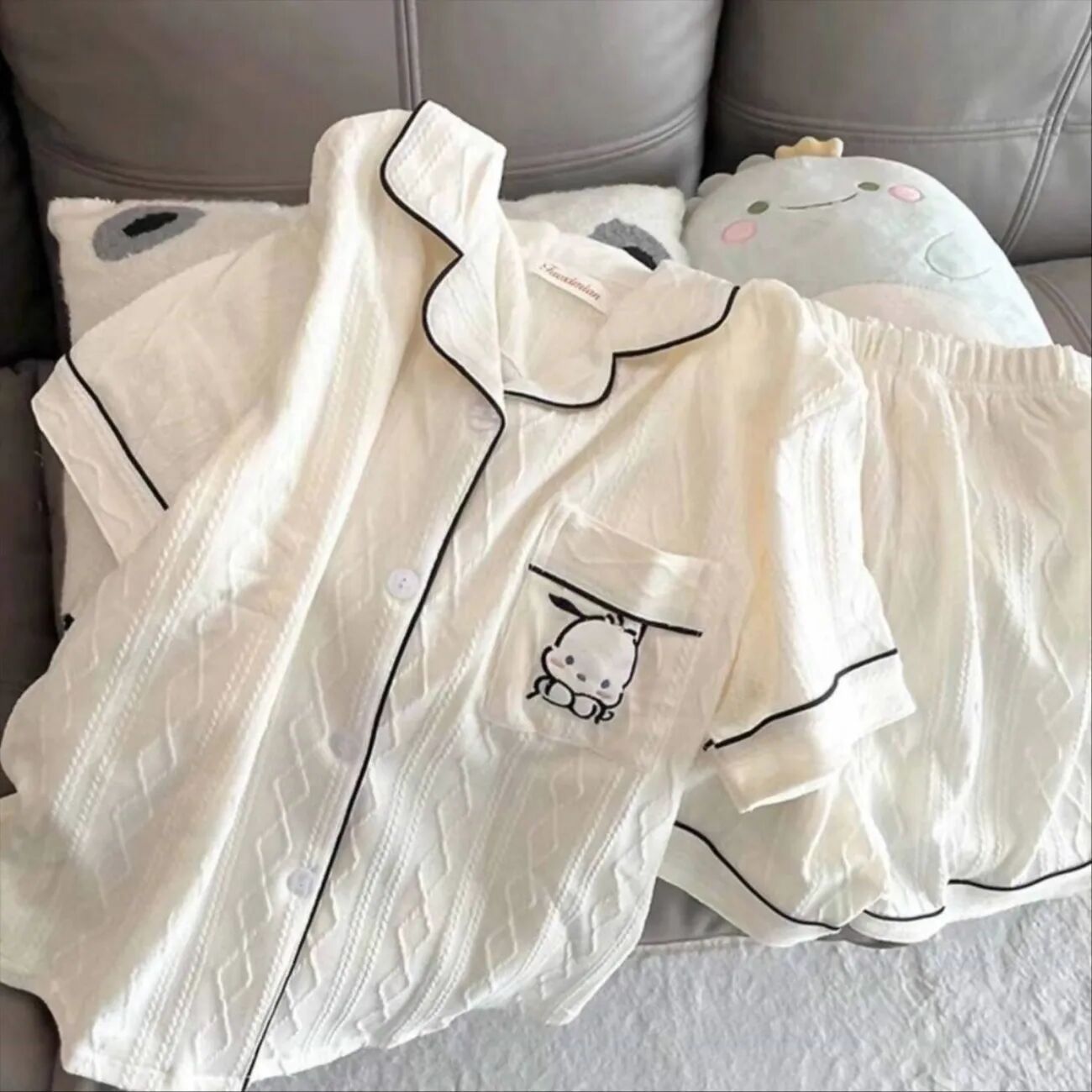 Pijamas sueltos de verano al por mayor transfronterizos pantalones cortos de manga corta de algodón de imitación para mujer