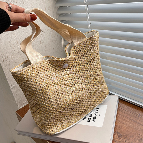 Summer rattan woven bucket bag for women  new vacation beach bag for women ins shoulder handbag