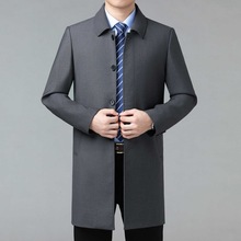 男士中长款风衣中年商务休闲翻领羊毛大衣爸爸装时尚干部毛料外套