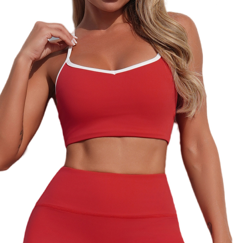 Europa y los Estados Unidos transfronterizos sensación desnuda hermosa espalda deportiva de color contrapeso bra de cinturón de miel de alta elasticidad de cadera seco conjunto de brazalete
