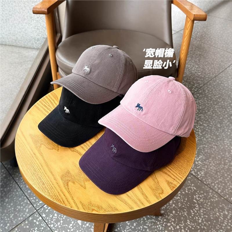 女の子向けの高級韓国風キツネ刺繍野球帽、春夏の万能つば広帽子、顔が見える小さなソフトトップハット|undefined