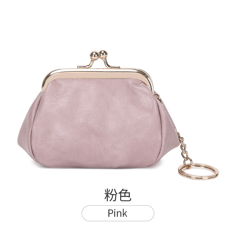 Cross-border retro clip bolso de cambio 2024 nuevo pequeño bolso de llaves portátil PU color sólido bolsa de monedas de todo el mundo
