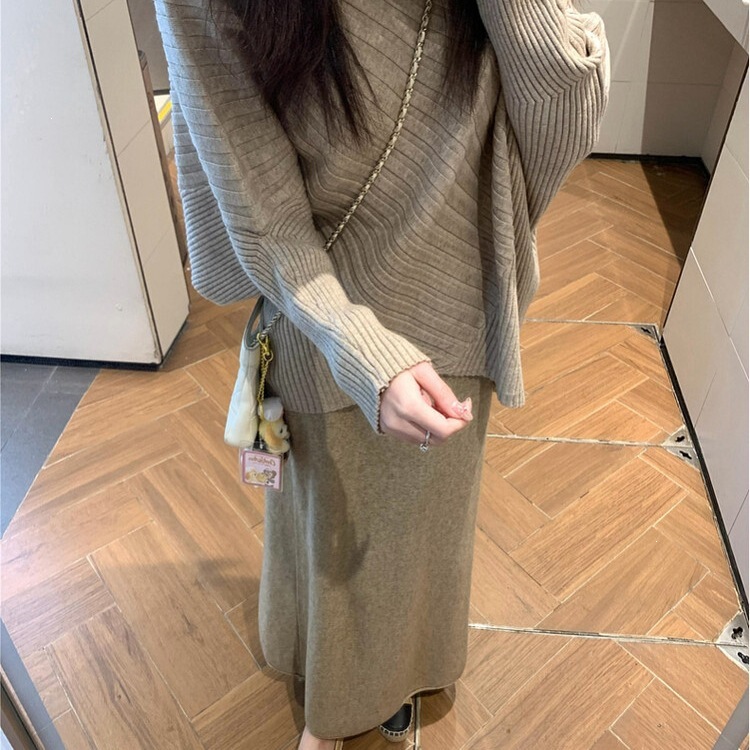 Irregular knit sweater set dress for women, early autumn 2026 new Korean style outfit, complete long dress set Irregular knit sweater set dress for women, early autumn 2026 new Korean style outfit, complete long dress set