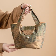 香云纱盖碗茶杯收纳包千里江山手提包户外便携茶具收纳袋精致布包