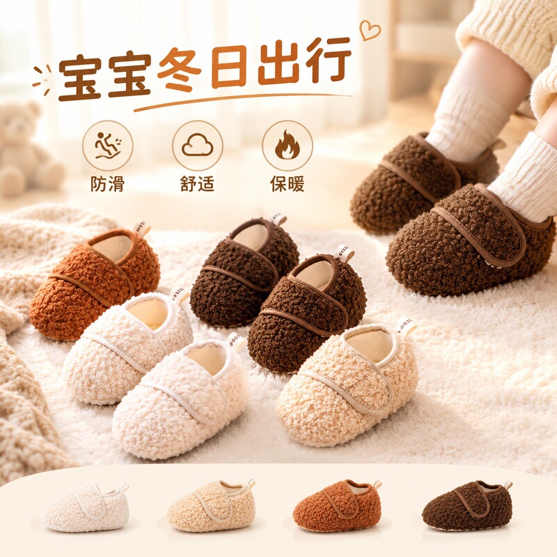 Children's cotton shoes, 2026 winter new style, fluffy and plush-lined, thickened for warmth, suitable for outdoor wear, soft-soled baby shoes Children's cotton shoes, 2026 winter new style, fluffy and plush-lined, thickened for warmth, suitable for outdoor wear, soft-soled baby shoes