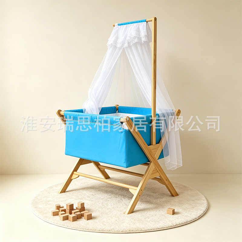 Multifunctional Baby Cradle Bed for Newborn Boys and Girls, Solid Wood Crib with Mosquito Net, Cross-Border Manufacturer Wholesale