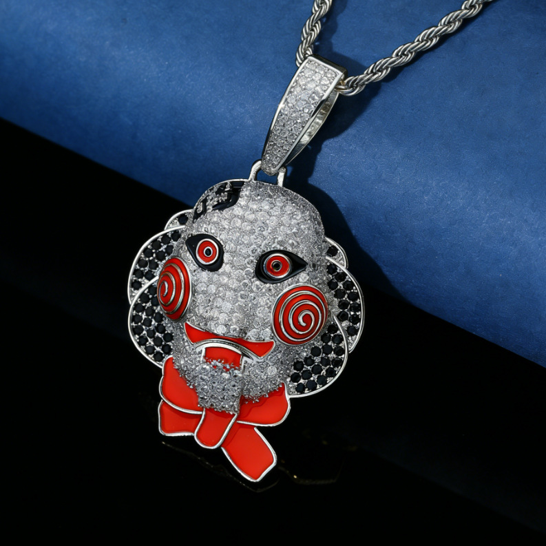 Nuevo diamante de bronce de diamante de piedra motosierra de suspensión de cadena de torsión de rap callejero personalidad hip hop collar de hombre image 1