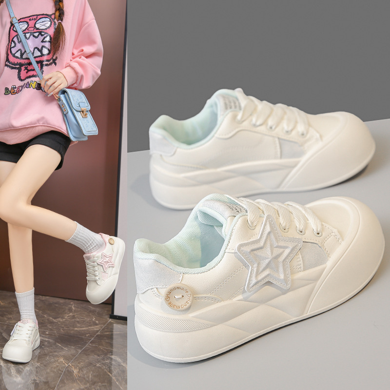 女性用スタースニーカー、厚底身長アップホワイトシューズ、2025年春秋新作、学生向け万能カジュアルパンシューズ|undefined