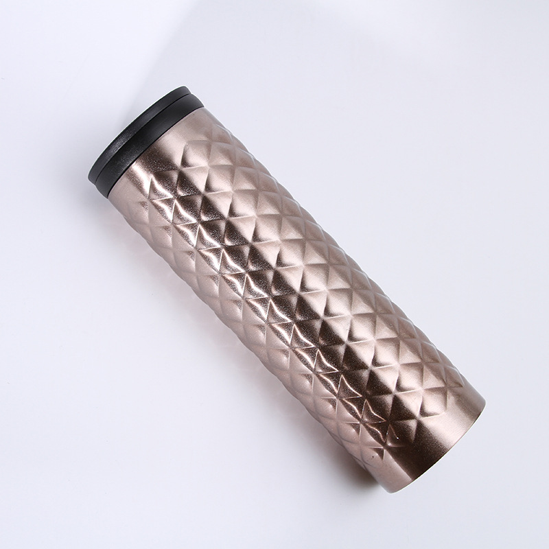 Amazon transfronteriza 304 taza de vacío de acero inoxidable simple creativo diamante taza recta de doble capa taza de coche de vacío