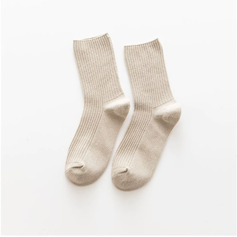 High ribbed socks set, 5 pairs cotton, women's crew socks, one size
