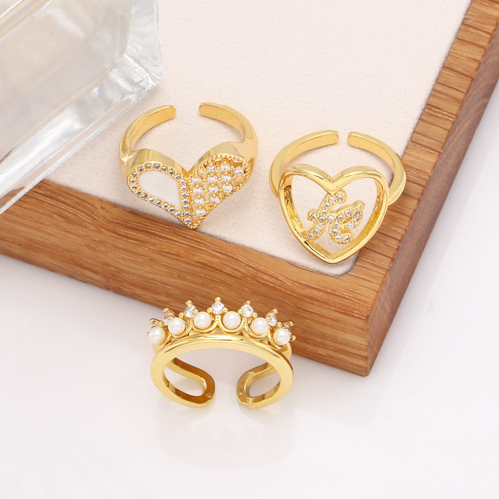 Fashion Pearl Crown Heart Shape  Open Adjustable Index Finger Ring display picture 4