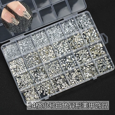 24-Grid Trendy New Flat Water Drop Nail Art Mixed Style Irregular White Popular Nail Decoration Accessories Mixed Style (Dırnaq bəzəkləri) - 24-grid-small-white-mixed-style-flat-diamond