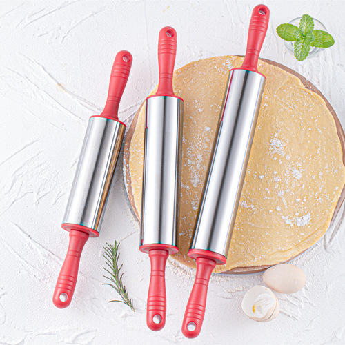 Factory Silicone Roller Pinwheel Rolling Pin Wooden Double-Head Handle Dumpling Dough Flour Rolling Pin Wholesale