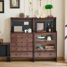 法式复古实木餐边柜卧室收纳置物斗柜柜玻璃门展示柜储物柜袋鼠柜