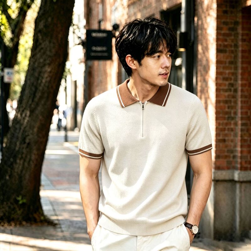 Men's Knitted Polo Shirt, Summer Old Money Style, Light Luxury, High-End Feel, Color-Blocked Lapel, Short-Sleeve T-Shirt, Cross-Border Wholesale Men's Knitted Polo Shirt, Summer Old Money Style, Light Luxury, High-End Feel, Color-Blocked Lapel, Short-Sleeve T-Shirt, Cross-Border Wholesale