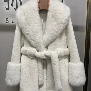 厂家批发大毛领长款修身外套环保欧貂仿狐狸毛女毛绒大衣皮草外套