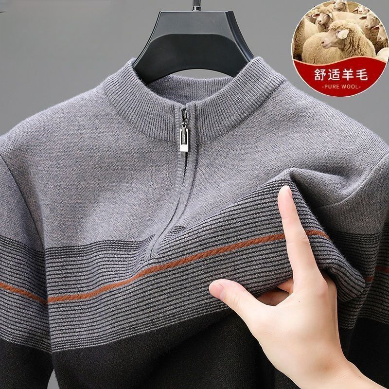 Woolen winter base keep warm knitted sweater with zipper, increased thickness