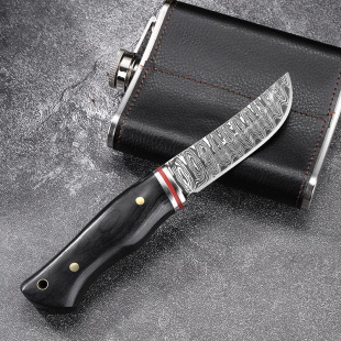Stainless Steel Outdoor Camping Portable Damascus Pattern Solid Wood Handle High Hardness Meat and Vegetable Cutting Cross-border Fruit Knife