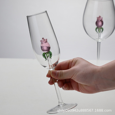 Hand made Glass Goblet rose Wine cup Champagne Cup Crystal clear Beauty fairy Wine Glass
