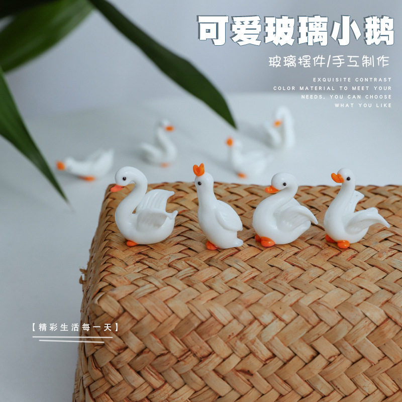 Car Interior Accessories: Creative, Cute, Handmade White Little Goose Car Dashboard Ornament with No-Trace Adhesive