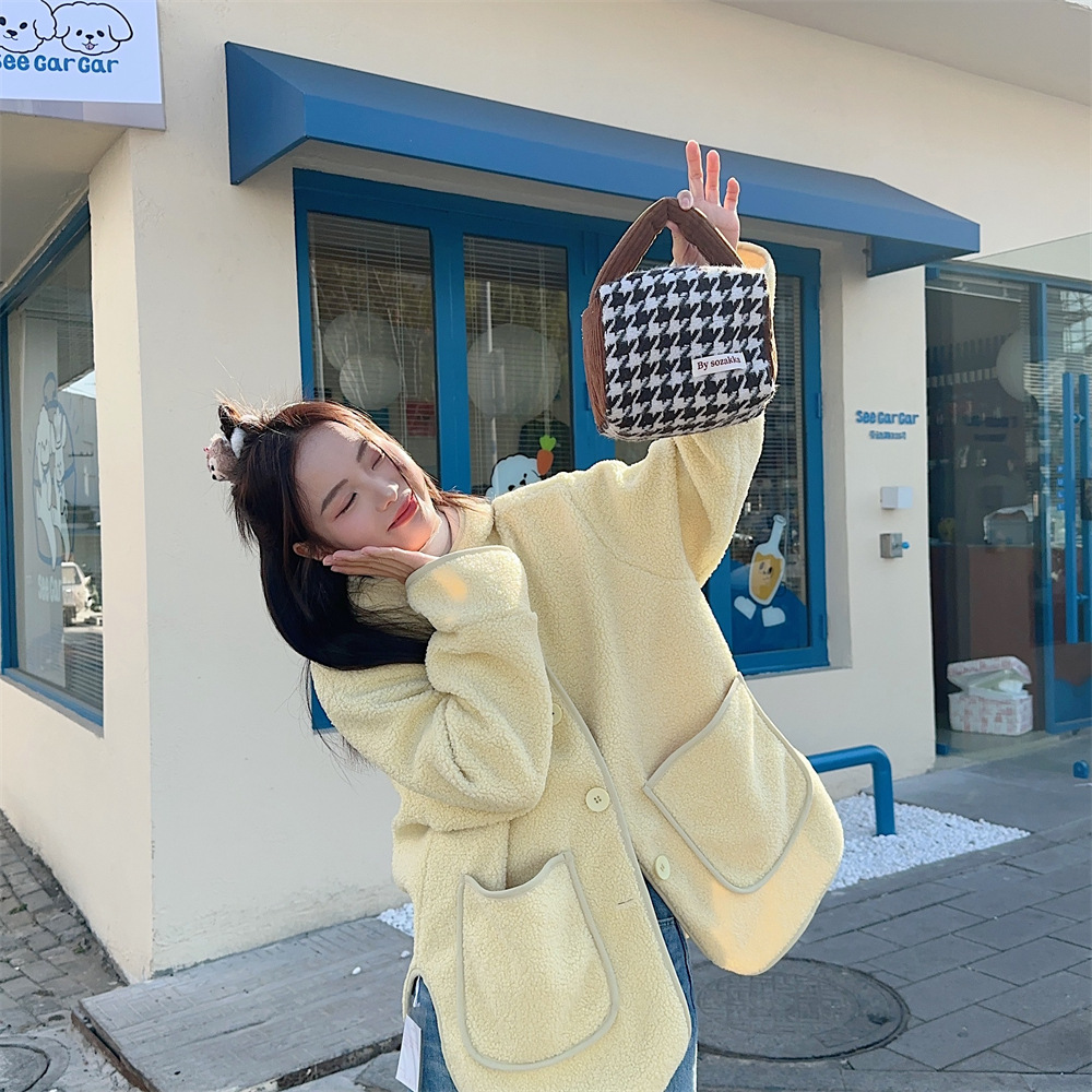 31194 Autumn and Winter new thousand-bird check woolen handbag, new hand-held bag, portable shopping hand-held bag undefined