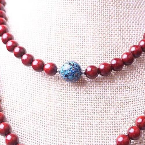 【Good Fortune Arrives】Small Leaf Rosewood 108-Count Buddhist Rosary Bracelet with Chicken Blood Red National Trend Lacquer Beads, One Piece for Shipping