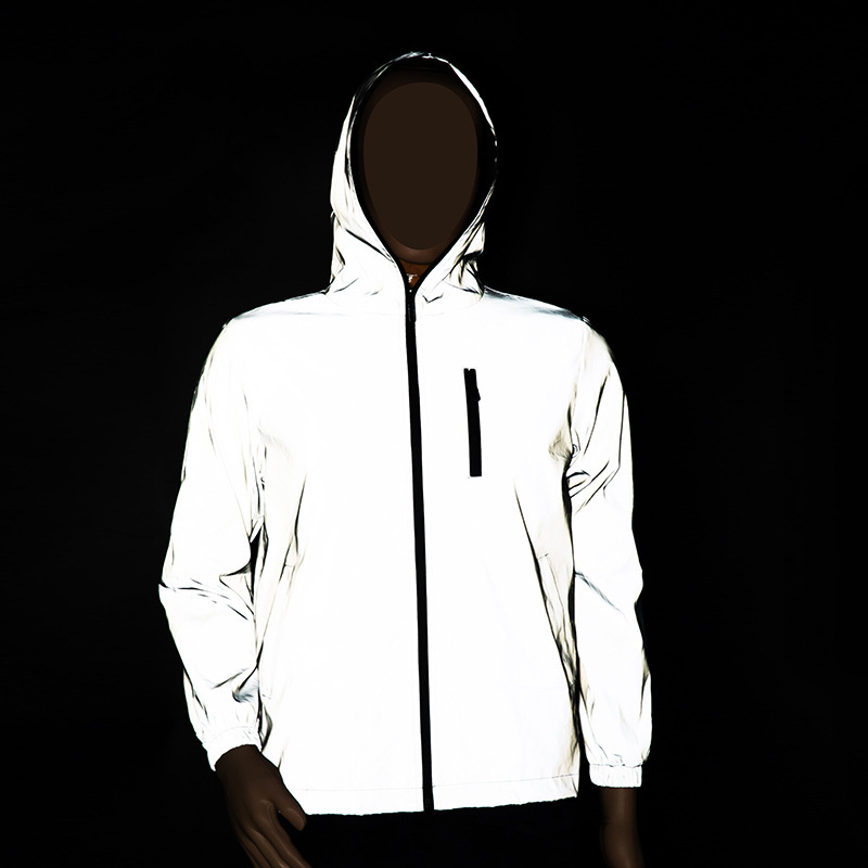 男士反光连帽拉链潮流防风衣冲锋 full reflective jacket men