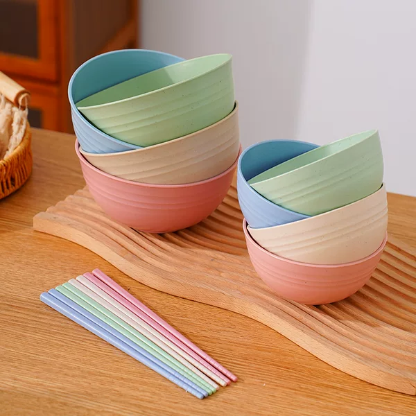 Wheat straw drop-resistant bowl household soup bowl rice bowl instant noodle bowl plastic bowl student children tableware suit wholesale