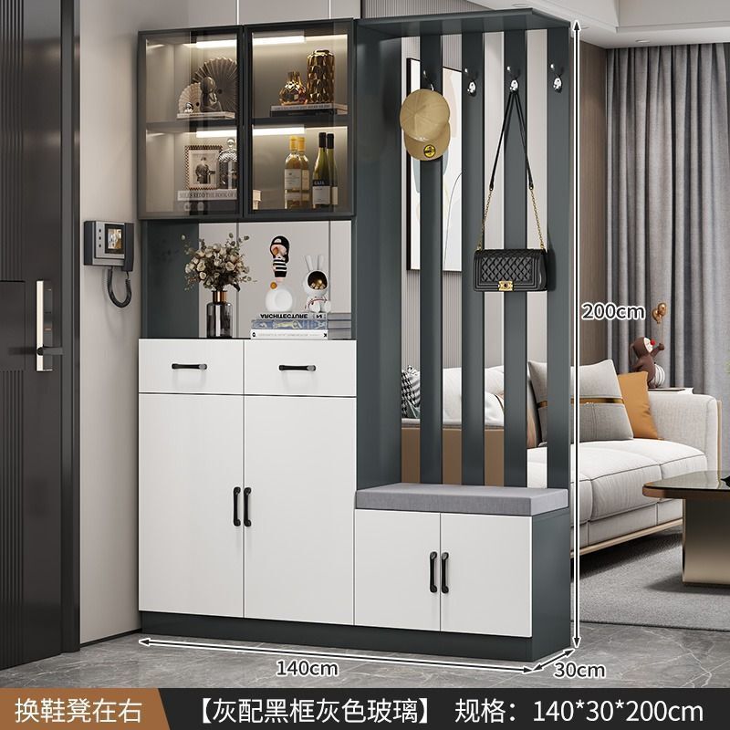 轻奢玄关柜鞋柜一体现代简约多功能客厅玄关隔断柜酒柜鞋凳储物柜|undefined