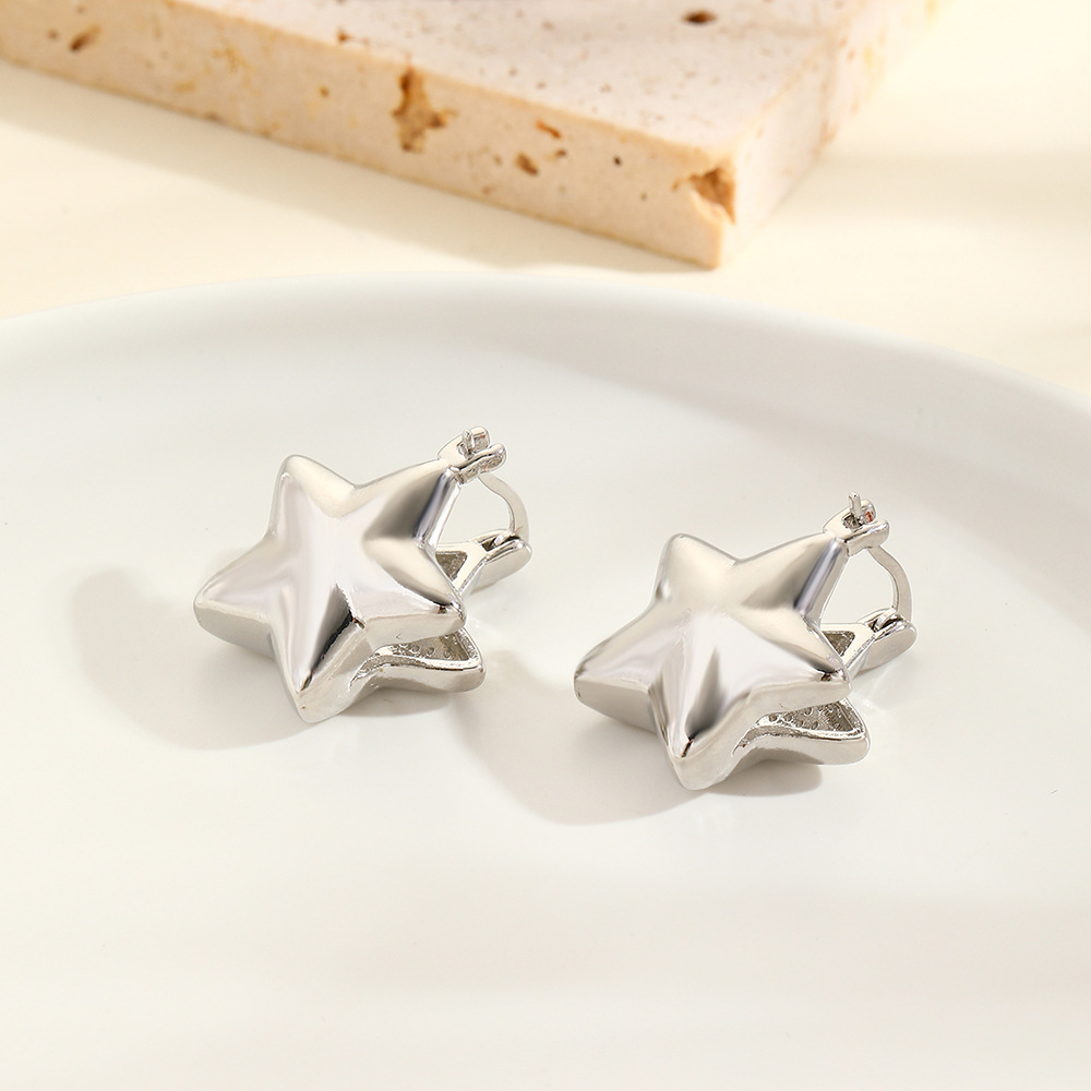 Polished Finish 1 Pair Simple Style Star Copper Hoop Earrings