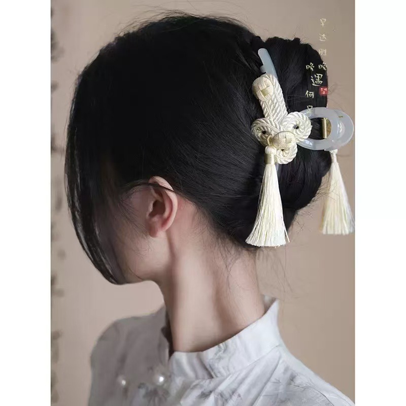 ［如梦令］新中式流苏头发抓夹女国风复古鲨鱼夹汉服古风发夹发饰|undefined