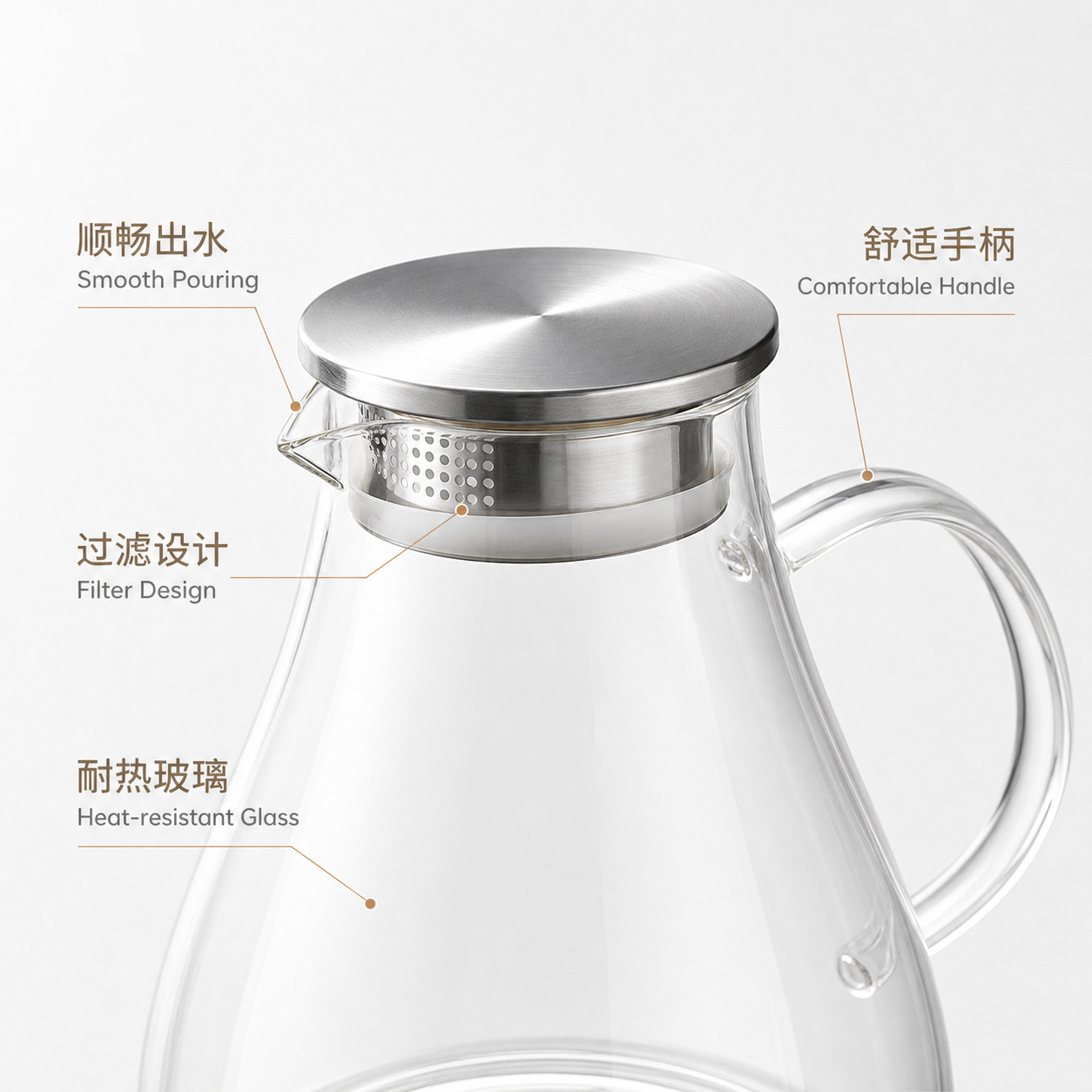 Transfronterizo de alta borosilicona vidrio tetera de agua fría tetera doméstica resistente a altas temperaturas tetera de agua fría resistente al calor a prueba de explosiones de gran capacidad tetera de té abierta fría