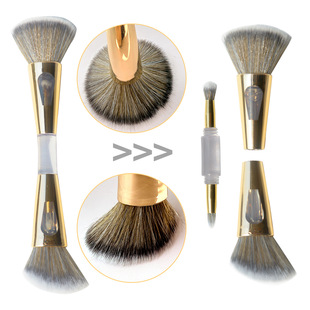 Cross-Border Fully Semi-Managed Four-In-One Multi-Functional Double-Headed Makeup Brush with Soft Bristles, Blush Brush, Foundation Brush, Highlighter Brush