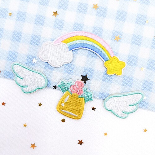 Cartoon Rainbow Crown Embroidered Patch for Clothes Decorative Shoes Hats Repair Adhesive Self-Adhesive Patches DIY Fabric Stickers