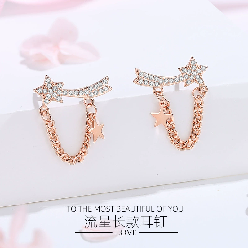 Fashionable earrings, chain, 925 sample silver, light luxury style, diamond encrusted, wholesale
