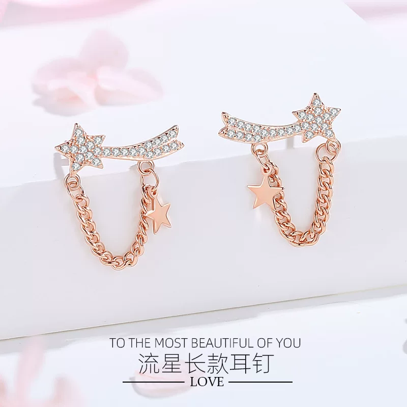 Fashionable earrings, chain, 925 sample silver, light luxury style, diamond encrusted, wholesale