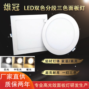 Three-Color Dimming Led Panel Light Recessed Circular Downlight Ceiling Hole Light for Home Concealed Installation Cross-Border Hot Sale