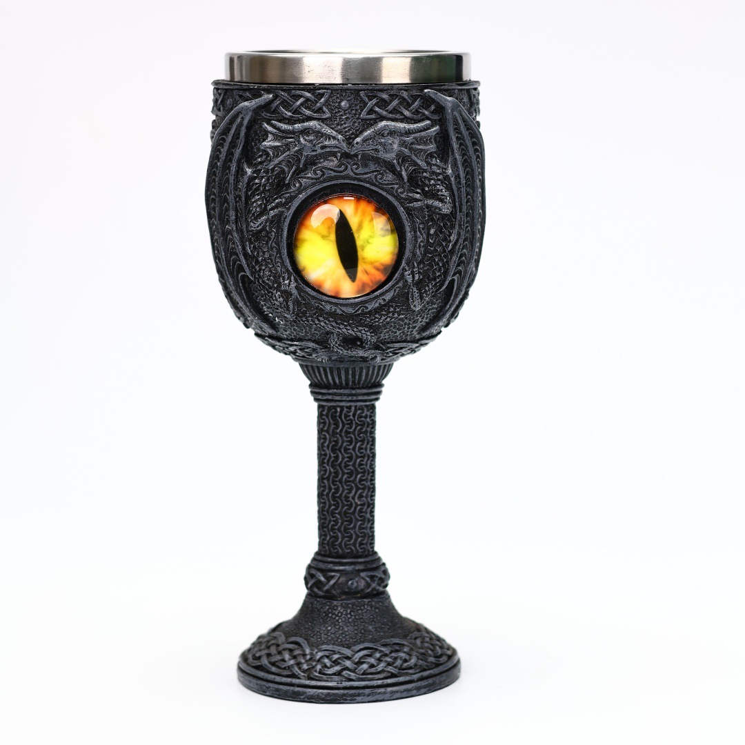 2024 nueva taza de vino de ojo de dragón taza de pie alto taza de acero inoxidable personalidad regalo de Halloween