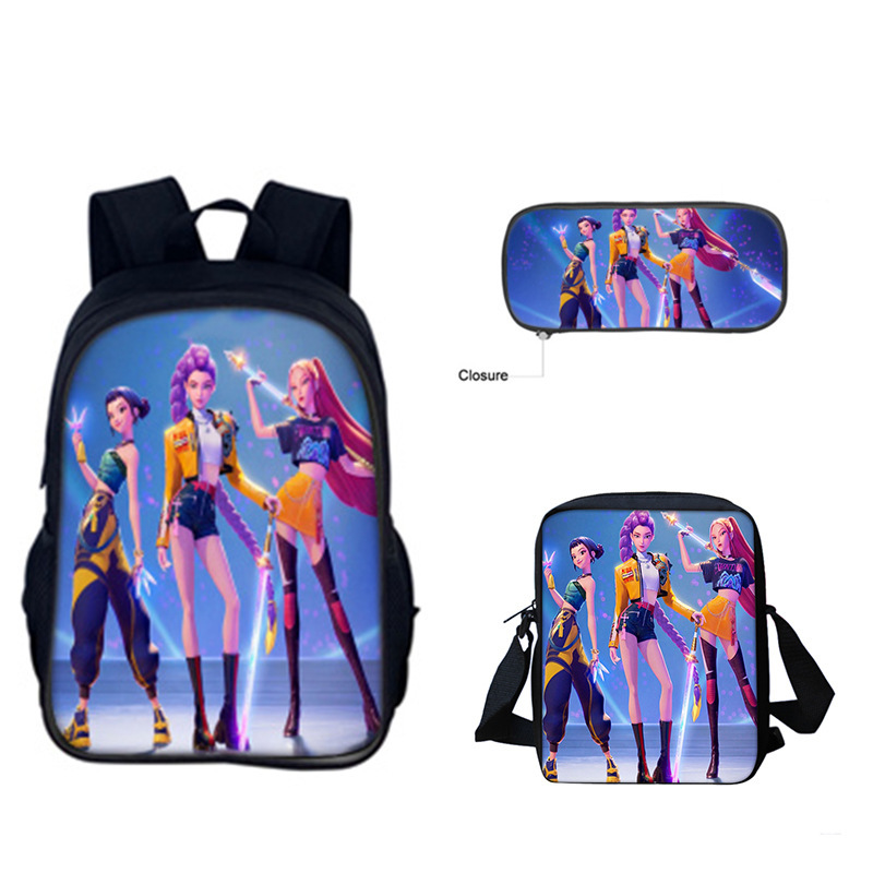 跨境新品Huntrix Kpop印花周边背包猎魔女团中小学生挎包笔袋套装|undefined
