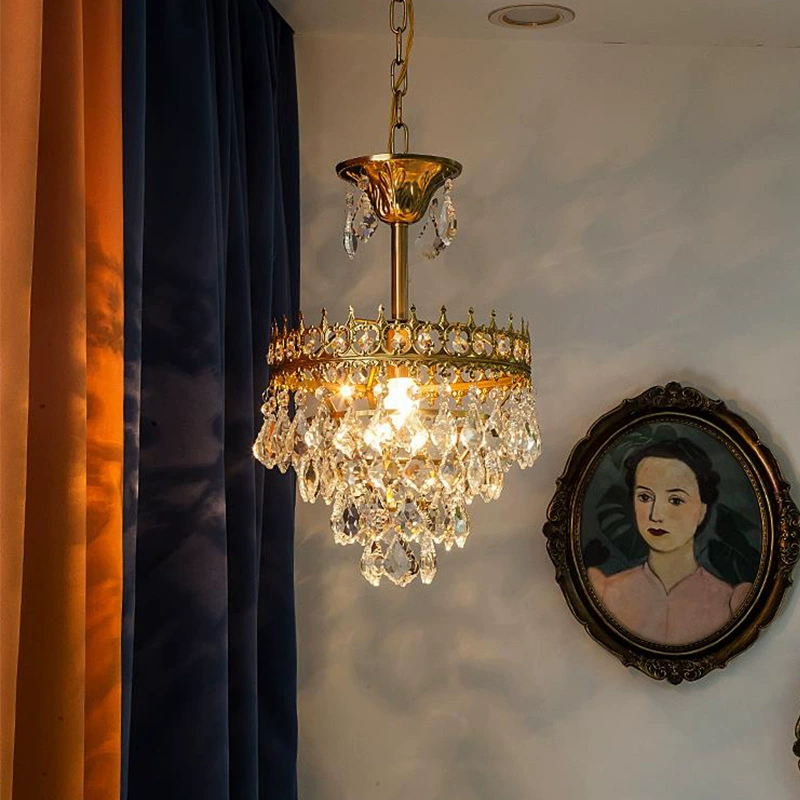 Crystal pendant, retro ceiling lamp for living room, lights for bedroom, french style, light luxury style, European style