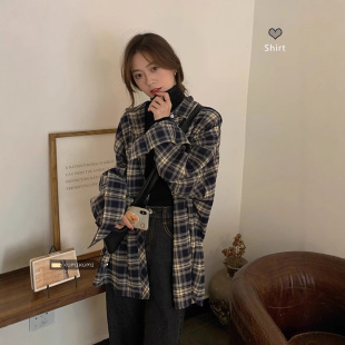 Design-Inspired Niche Long-Sleeve Shirt for Women, Summer Retro Plaid Shirt Jacket, Loose Casual Polo Shirt Top, Trendy