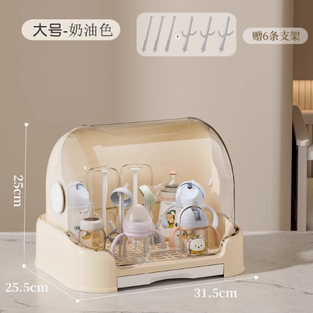 新款防尘带盖辅食工具奶瓶收纳箱架子沥水架收纳柜婴儿餐具收纳盒|undefined