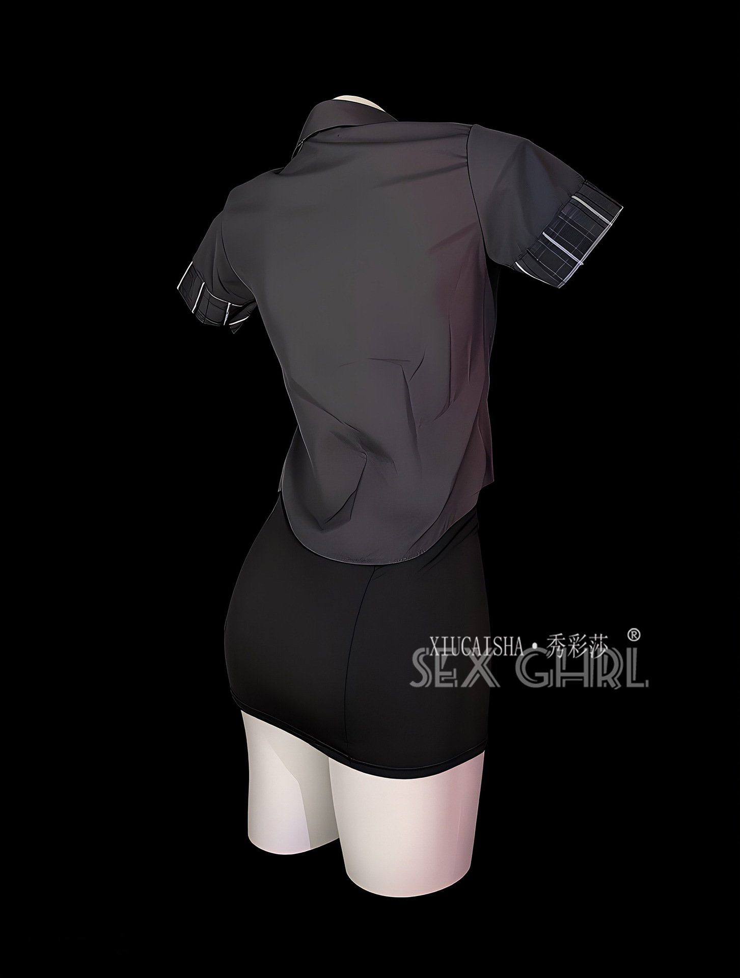 Japanese School Uniform Role Play Lingerie Set with Gray Stockings and Cat Ear Headband — detail image 11